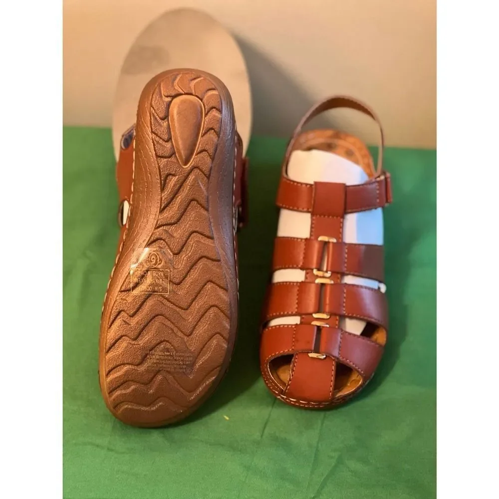 Adalina women cut out accent ankle strap walking shoes tan size 5.5 - Picture 2 of 4